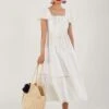 MONSOON Woven Mixed Fabric Midi Dress White -Amour Fashion 21 54074813 1