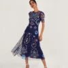 MONSOON Leor Embroidered Midi Dress In Recycled Polyester Blue -Amour Fashion 21 54083961 1