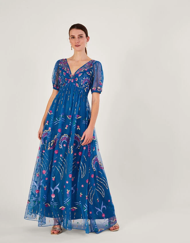 MONSOON Tilly Embellished Maxi Dress In Recycled Polyester Blue 3 MONSOON Tilly Embellished Maxi Dress In Recycled Polyester Blue