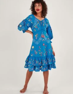 MONSOON Tina Embroidered Knee-Length Dress Blue -Amour Fashion 21 54086802 1