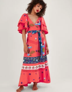 MONSOON Lucy Layered Sleeve Embellished Maxi Dress Orange -Amour Fashion 21 54087034 1