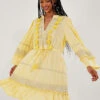 MONSOON Embroidered Pom-Pom Kaftan Dress In LENZING™ ECOVERO™ Yellow