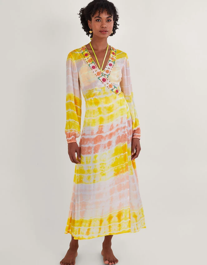 MONSOON Premium Tie Dye Maxi Kaftan Dress Yellow 4 MONSOON Premium Tie Dye Maxi Kaftan Dress Yellow - Image 2