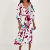 MONSOON Abstract Brushstroke Print Shirred Midi Dress In Sustainable Cotton Ivory -Amour Fashion 21 54162746 1