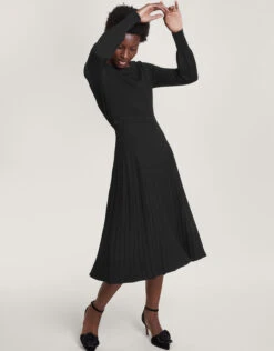 MONSOON Pleat Trim Slash Neck Midi Dress With LENZING™ ECOVERO™ Black