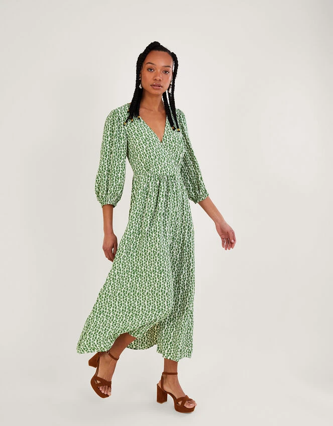 MONSOON Doris Wrap Dress In Sustainable Viscose Green 3 MONSOON Doris Wrap Dress In Sustainable Viscose Green