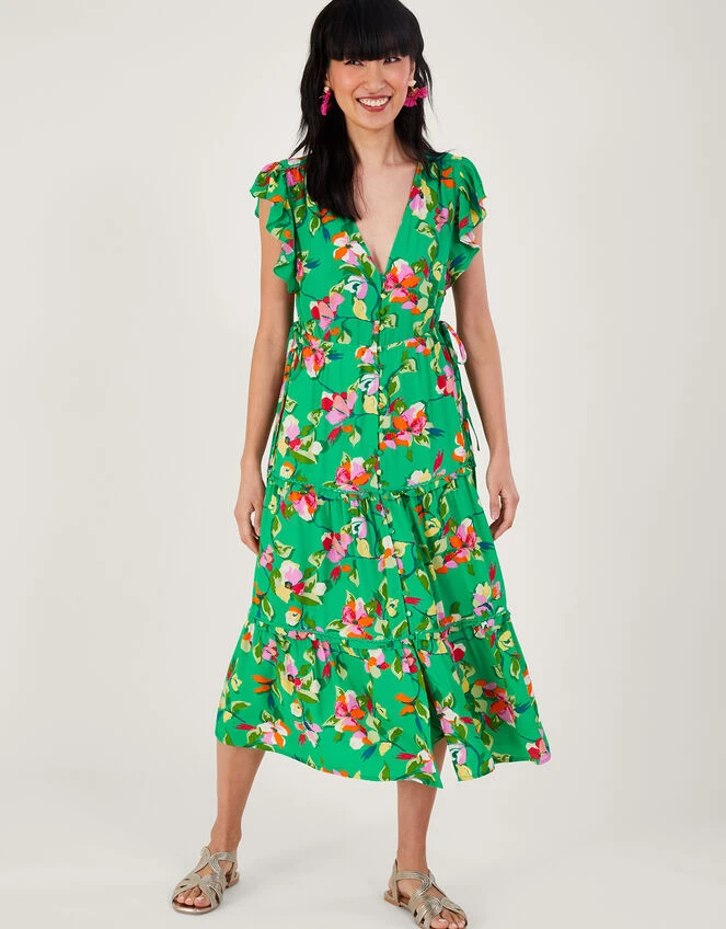 MONSOON Lilou Floral Tea Dress In Sustainable Viscose Green 3 MONSOON Lilou Floral Tea Dress In Sustainable Viscose Green