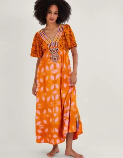 MONSOON Print Kaftan Dress In LENZING™ ECOVERO™ Orange -Amour Fashion 21 54283234 1