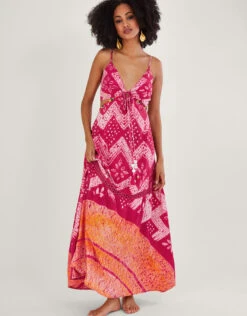 MONSOON Bandhani Dye Print Maxi Dress In LENZING™ ECOVERO™ Pink -Amour Fashion 21 54283310 1