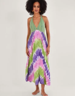 MONSOON Halter Chevron Tie Dye Print Dress In LENZING™ ECOVERO™ Pink -Amour Fashion 21 54283410 1