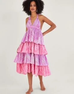 MONSOON Shibori Dye Print Tiered Dress Purple 9 MONSOON Shibori Dye Print Tiered Dress Purple -Amour Fashion 21 54283694 1