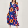 MONSOON Francesca Floral Print Wrap Dress In Sustainable Viscose Blue -Amour Fashion 21 54286132 1