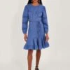 MONSOON Bib Embroidered Detail Dress In Sustainable Cotton Blue -Amour Fashion 21 54287102 1
