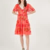 MONSOON Ana Embroidered Tiered Dress In Recycled Polyester Orange -Amour Fashion 21 54287915 1