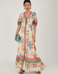 MONSOON Uma Metallic Floral Print Maxi Dress Ivory -Amour Fashion 21 54288246 1