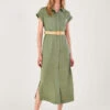 MONSOON Belted Midi Dress In Linen Blend Green -Amour Fashion 21 54288499 1