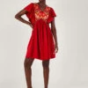 MONSOON Embroidered Ruffle Sleeve Jersey Dress Red -Amour Fashion 21 54294109 1