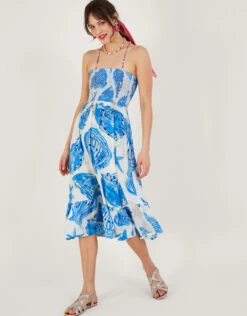 MONSOON Shell Print Shirred Bandeau Midi Dress Ivory -Amour Fashion 21 54298546 1