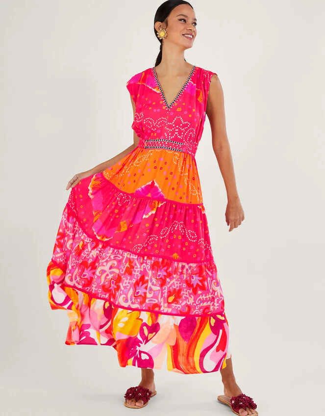 MONSOON Bandhani Contrast Print Midi Dress In LENZING™ ECOVERO™ Red 3 MONSOON Bandhani Contrast Print Midi Dress In LENZING™ ECOVERO™ Red