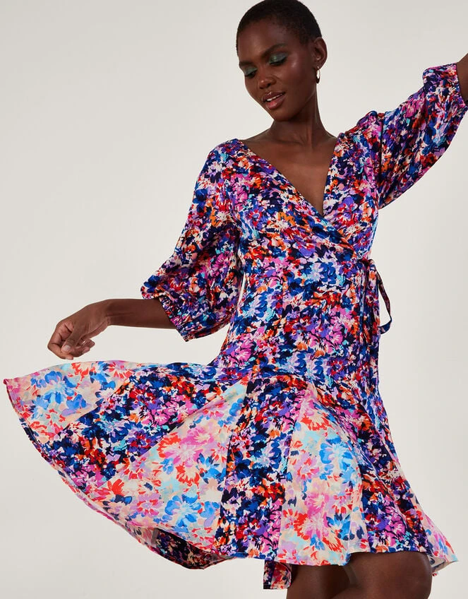 MONSOON Palmer Print Pleated Dress In Sustainable Viscose Blue 3 MONSOON Palmer Print Pleated Dress In Sustainable Viscose Blue