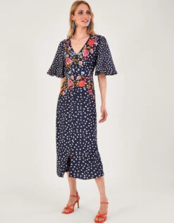 MONSOON Rori Embroidered Tea Dress Blue -Amour Fashion 21 64044361 1