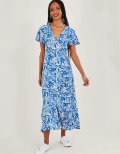 MONSOON Florence Leaf Print Tea Dress In Sustainable Viscose Blue 9 MONSOON Florence Leaf Print Tea Dress In Sustainable Viscose Blue -Amour Fashion 21 64045102 1