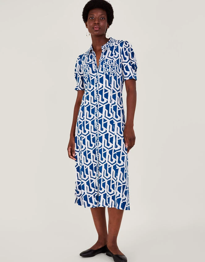 MONSOON Rizzoli Geometric Print Shirt Dress Blue 3 MONSOON Rizzoli Geometric Print Shirt Dress Blue