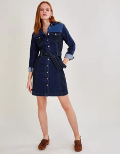 MONSOON Patched Denim Dress Blue -Amour Fashion 22 24068339 2