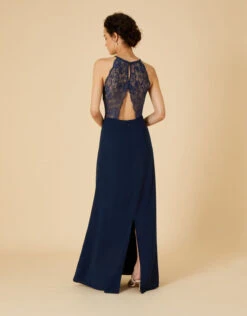 MONSOON Kiki Lace Back Crepe Maxi Dress Blue -Amour Fashion 22 24287761 2