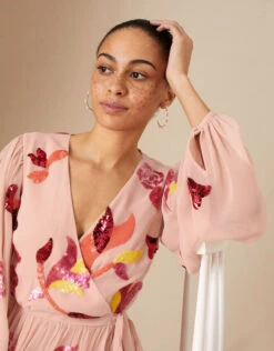 MONSOON Jenny Embellished Wrap Dress In Recycled Polyester Nude -Amour Fashion 22 24301263 1