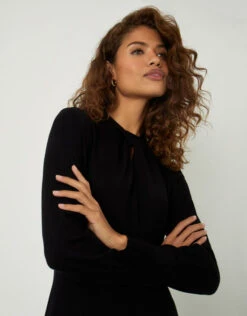MONSOON Twist Front Long Sleeve Dress Black -Amour Fashion 22 24376501 2