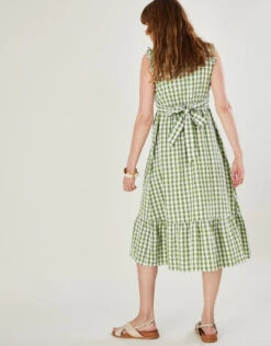 MONSOON Gingham Print Tiered Dress Green -Amour Fashion 22 34059407 2