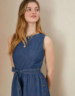 MONSOON Hemp Denim Sleeveless Tiered Dress Blue -Amour Fashion 22 34067539 2