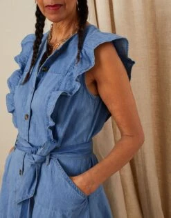 MONSOON Denim Frill Sleeve Sun Dress In Sustainable Cotton Blue -Amour Fashion 22 34068939 2