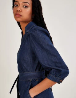 MONSOON Denim V-Neck Belted Midi Dress Blue -Amour Fashion 22 34106539 2