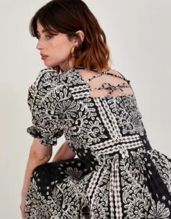 MONSOON Scarf Print Poplin Midi Dress Black -Amour Fashion 22 34114201 2