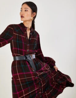 MONSOON Check Print Dress In LENZING™ ECOVERO™ Red -Amour Fashion 22 34118024 2