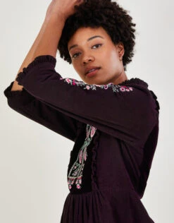 MONSOON Cord Embroidered Short Tiered Dress Purple -Amour Fashion 22 34118971 2