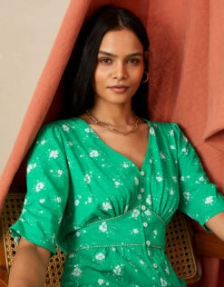 MONSOON All-Over Ditsy Jersey Dress Green -Amour Fashion 22 34151907 2
