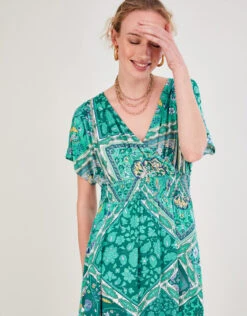 MONSOON Scarf Print Wrap Jersey Dress Green -Amour Fashion 22 34158307 2