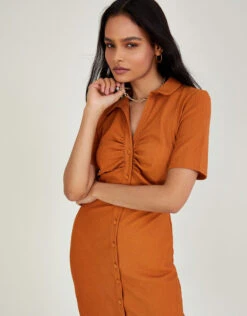 MONSOON Button Through Jersey Shirt Dress Orange -Amour Fashion 22 34163066 2