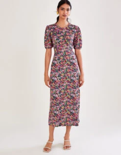MONSOON Vintage Floral Jersey Dress Black -Amour Fashion 22 34167201 2