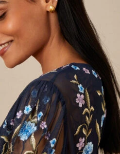 MONSOON Ginny Embroidered Midi Dress In Recycled Polyester Blue -Amour Fashion 22 34315961 2