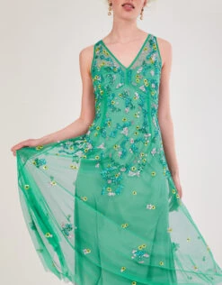 MONSOON Amanda Embellished Midi Dress In Recycled Polyester Green -Amour Fashion 22 34326407 2