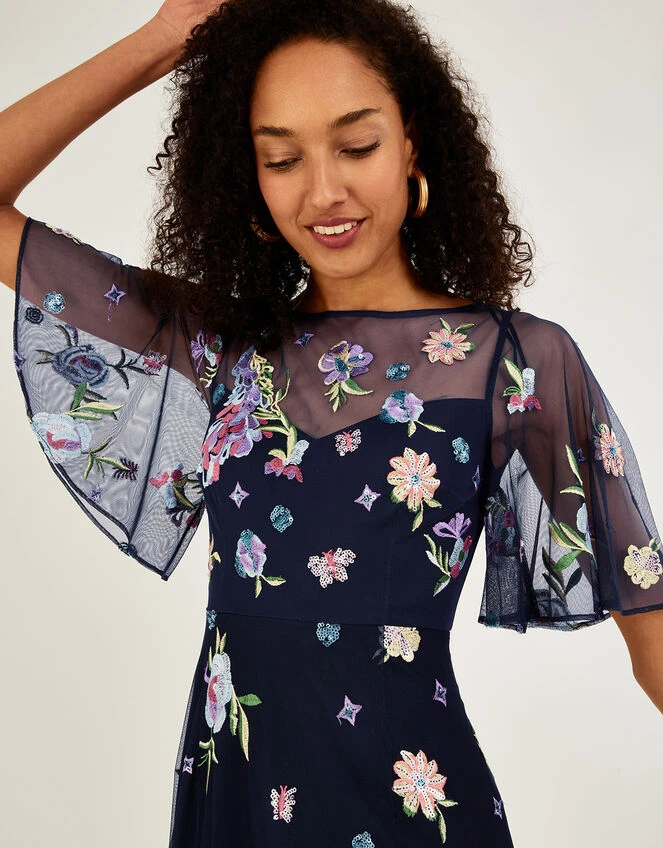 MONSOON Paula Embellished Midi Dress In Recycled Polyester Blue 4 MONSOON Paula Embellished Midi Dress In Recycled Polyester Blue - Image 2