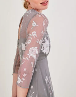 MONSOON Britta Embellished Midi Dress In Recycled Polyester Grey -Amour Fashion 22 34341603 2