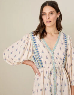 MONSOON Claudia Tie Waist Print Dress In LENZING™ ECOVERO™ Pink -Amour Fashion 22 34713210 2