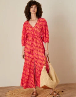 MONSOON Benita Maxi Dress In Organic Cotton Pink -Amour Fashion 22 34715610 2