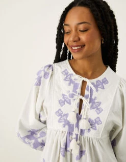 MONSOON Premium Embroidered Smock Dress With Sustainable Cotton White -Amour Fashion 22 34734513 2