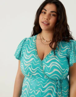 MONSOON Wrap Wave Print Midi Dress In LENZING™ ECOVERO™ Green -Amour Fashion 22 34734707 2